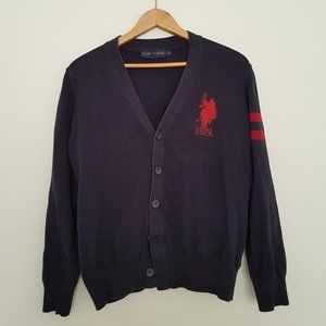 US Polo Assn Collegiate Sweater Cardigan Navy Red